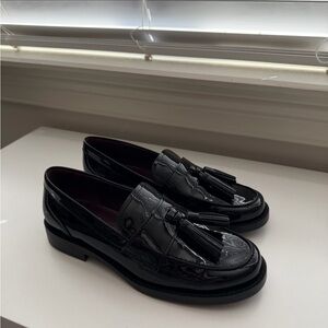 Franco Sarto Glossy Black Tassel Loafers